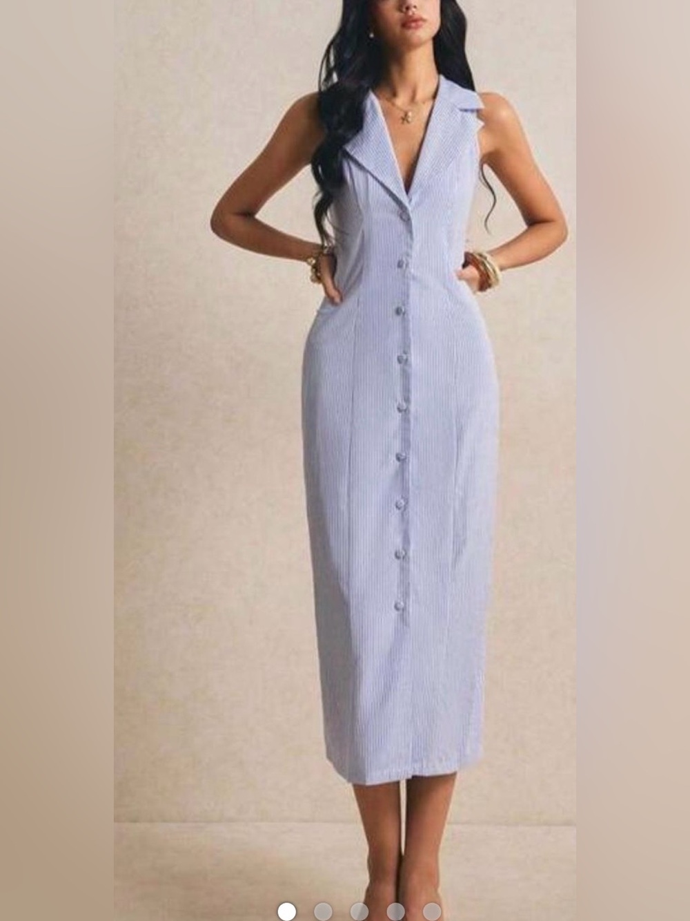 SHEIN Light Blue Pinstripe Sleeveless Button-Front Maxi Dress